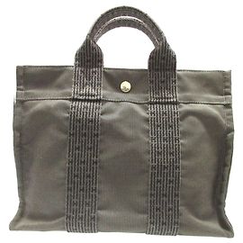 Hermès Hermes Herline PM Canvas Tote Bag Grau Braun