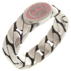 Gucci Interlocking G Sterling Silver 925 Pink Band Ring Silvery Pink