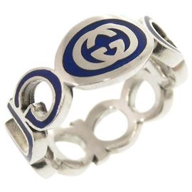 Gucci Interlocking G Sterling Silver 925 Blue Ring Silvery Blue