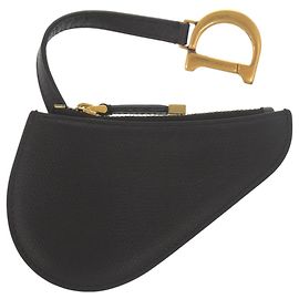 Christian Dior Saddle Leather Black Coin Case Black