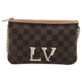 Pochette Double Zip Louis Vuitton Damier Marrone