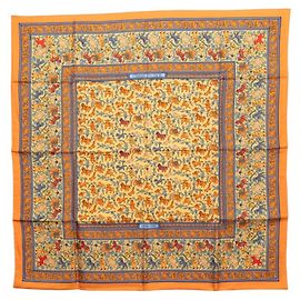 Hermès Hermes Carre 90 CHASSE EN INDE Lenço Laranja
