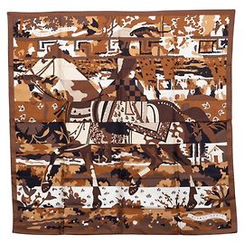 Hermès Carré 90 LES DIX CAVALIERS Schal Braun Schwarz