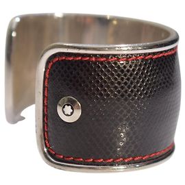 Montblanc Bracciale Cuff in Pelle Saffiano e Argento 925 Nero