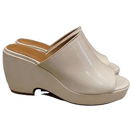 Mules Deva Sézane High Ecru Vernis Wedge Mules Écru