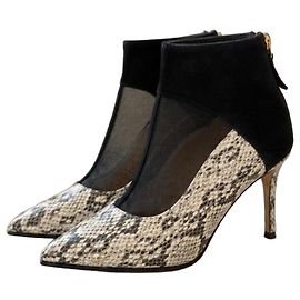 Autre Marque Bianca Castana Python Print Mesh Ankle Boots - Black Suede, Size 37 Black Python print