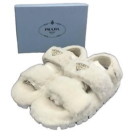 Prada Shearling Sandalen Weiß Weiß