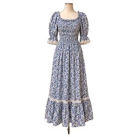 Autre Marque Lug Von Siga Vestido Maxi Estampado Floral Azul Algodón Lino Blanco Azul