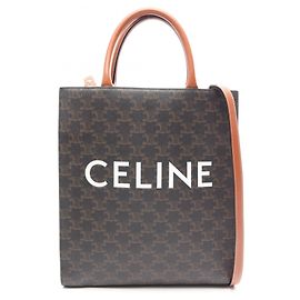 Céline Celine Small Vertical Cabas Triomphe Bolsa Tote 2-Way Marrom Preto