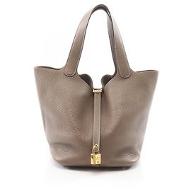 Hermès Bolsa Hermes Picotin Lock MM Marrom Taupe