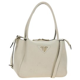 PRADA Handtasche Vittero Dino Leather 2way White Gold Auth 190387V Weiß Golden