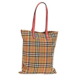 BURBERRY Nova Check Tote Bag Canvas Beige Silber Auth 190455M Silber Beige