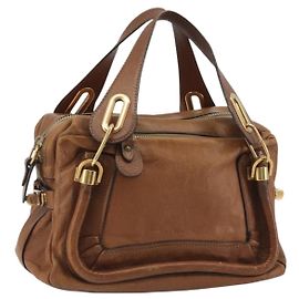 Chloé Bolsa Chloe Paraty de couro marrom ouro Auth bs35996 Marrom Dourado