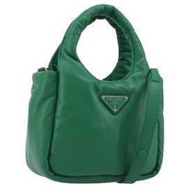 Bolsa PRADA de couro 2way Verde Prata Auth 191471SM Prata Verde