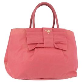 PRADA Ribbon Handtasche Nylon Pink Gold Auth 191389A Pink Golden