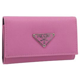PRADA Schlüsseletui Nylon Rosa Silber Auth 189428A Silber Pink