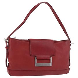LOEWE Accessory Pouch Leather Red Silver Auth 191357 Silvery Red