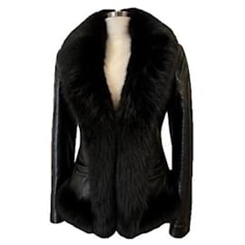 Barbara Bui Black Leather Python Fox Fur Jacket Black