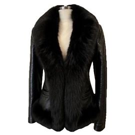 Veste en cuir de python noir et fourrure de renard Barbara Bui Noir
