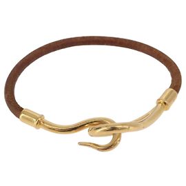 Hermès HERMES Jumbo Bracelet Leather Brown Gold Auth 189396 Brown Golden
