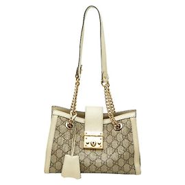 Borsa a tracolla Gucci GG Supreme con catena e lucchetto Beige Crudo