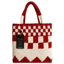 Autre Marque Catarina Mina Sacola de Crochê Xadrez Vermelho e Branco Branco Vermelho