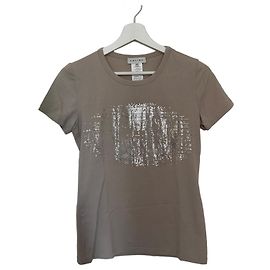 Céline Celine Camiseta beige de algodón con adornos Beige