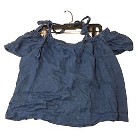 J Brand Off-the-Shoulder Blue Linen Top Blue