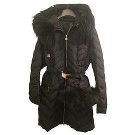 Pellessimo Schwarzer gesteppter Wintermantel mit Pelz Schwarz