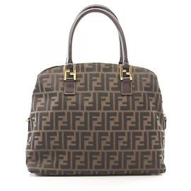 Borsa Fendi Zucca marrone e nera in pelle e tela Marrone Nero
