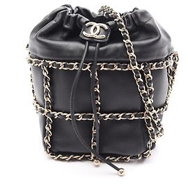 Chanel Coco Mark Drawstring Shoulder Bag Black