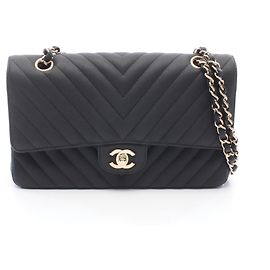 Borsa a Spalla Chanel Chevron V-stitch Double Flap Nero