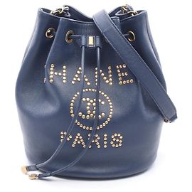Borsa a tracolla in pelle Chanel Deauville Blu navy
