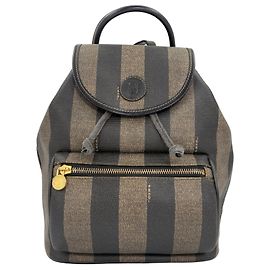 Fendi Pequin Striped Canvas Backpack Brown Khaki