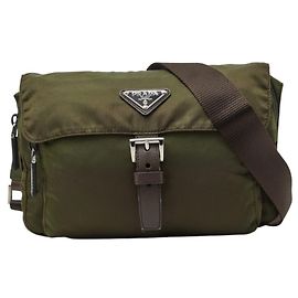 Bolsa transversal com placa de logotipo Triangle Prada Verde Caqui