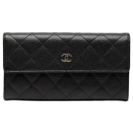 Chanel Matelassé Long Wallet in Black Caviar Leather Black