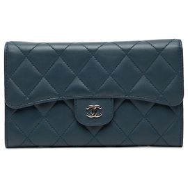 Chanel Matelassé Coco Mark Long Wallet Navy blue