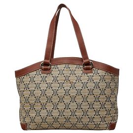 Céline Bolsa Tote Celine Macadam Marrom Bege