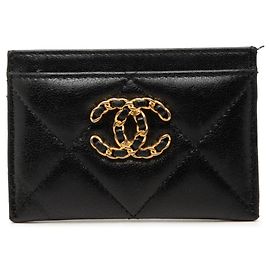 Chanel 19 Matelassé Black Lambskin Card Case Black