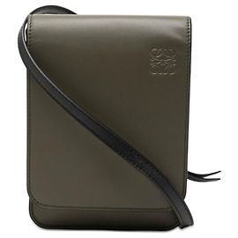 Loewe Anagram Gusset Flat Shoulder Bag Black Green Khaki