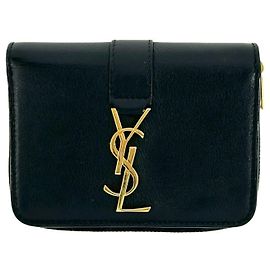SAINT LAURENT YSL Cassandra Logo Leather Bi-fold Wallet Black
