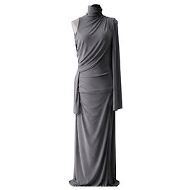 Alberta Ferretti Grey Draped Viscose Blend Maxi Dress Grey