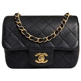 Chanel Mini Square Classic Flap - Pelle Caviar Nera e Hardware Dorato Nero Gold hardware