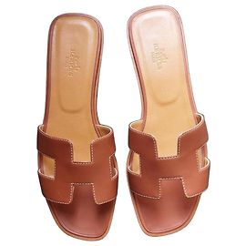 Hermès Oran Leather Sandals Brown Brown