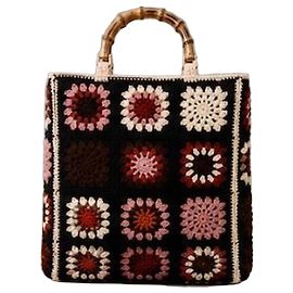 Autre Marque Twinset Bolsa de Crochê com Alça de Bambu Marrom Preto Rosa Branco