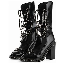 Chanel Fall 2013 Chain Obsession Black Brushed Leather Boots Black
