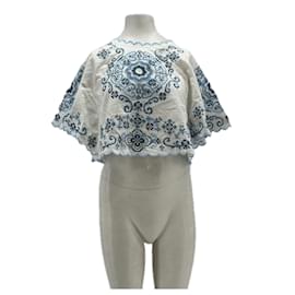 Top de algodão branco e azul SéZane Branco