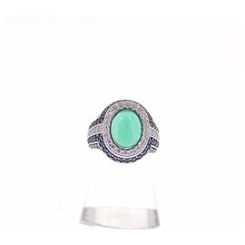 APM Monaco Anello con strass blu e pietra verde Verde