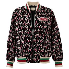 Gucci Boston Terrier Print Bomber Jacket Alessandro Michele Black Pink White