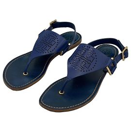 Tory Burch Miller Sandálias de dedo em couro azul perfurado Azul